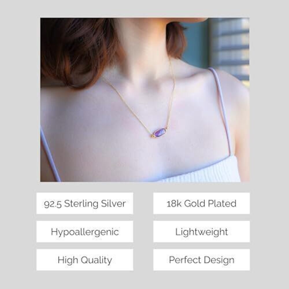 2734 Amethyst Necklace , Premium Gold Oval Necklaces - Tarnish Free 18K - Picture 5 of 8